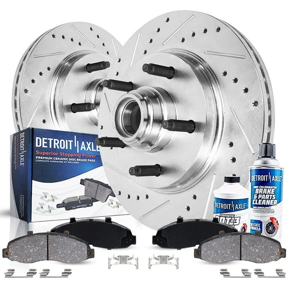 Detroit Axle - Front Drilled Slotted Brakes and Rotors Brake Pads Replacement for Ford F-150 Fits select: 2000-2003 FORD F150, 2002 LINCOLN BLACKWOOD