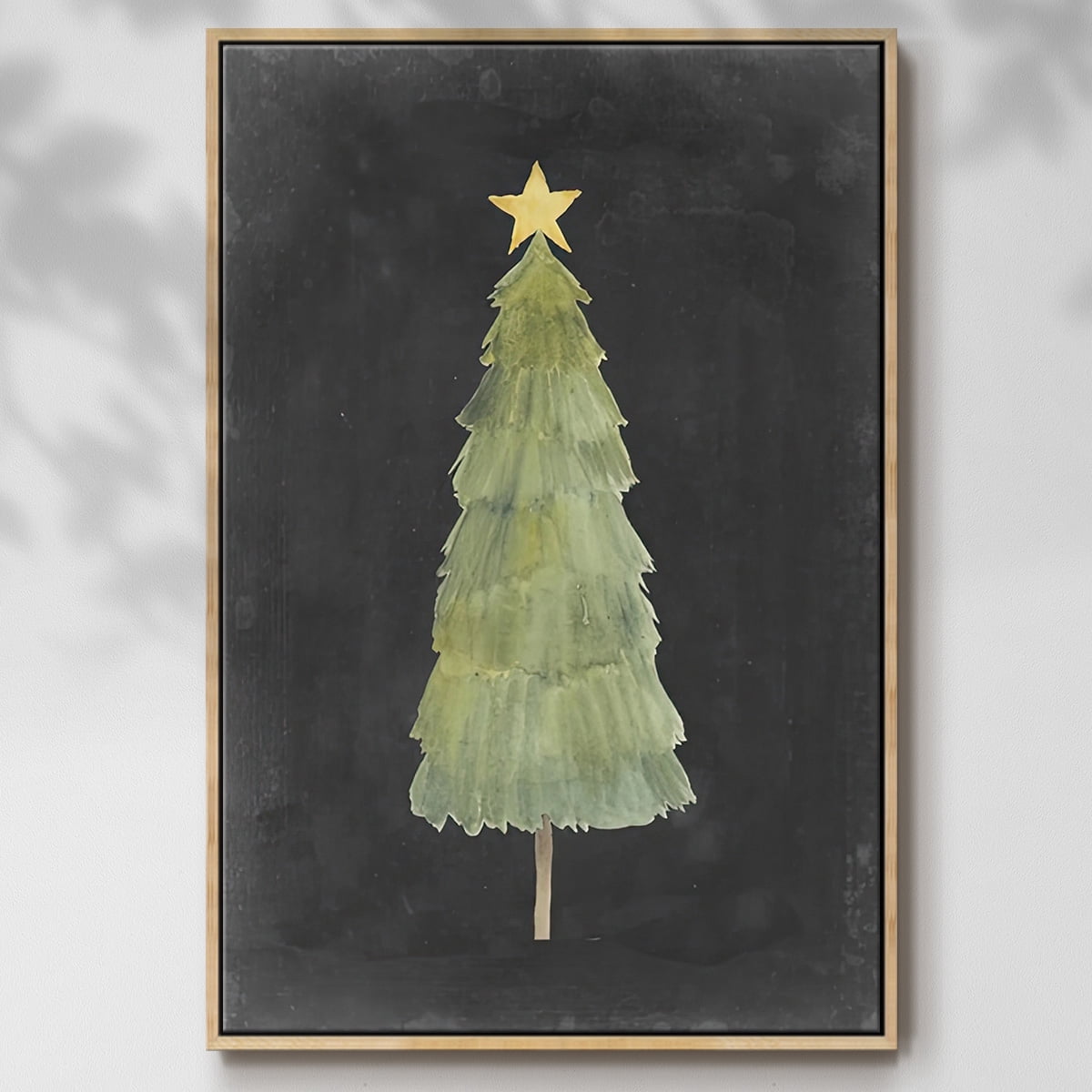 Christmas Glow Collection F - Framed Gallery Wrapped Holiday Canvas - 27 x 41 - Natural Wood Frame