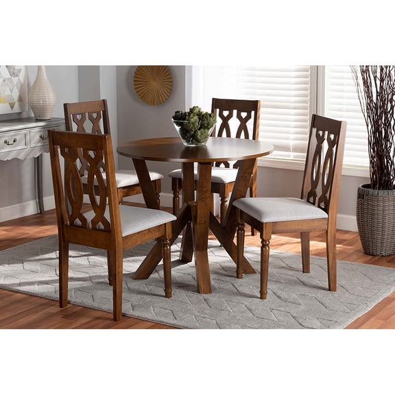 Baxton Studio Elaine Modern and Contemporary Grey Fabric Upholstered and Walnut Brown Finished Wood 5-Piece Dining Set