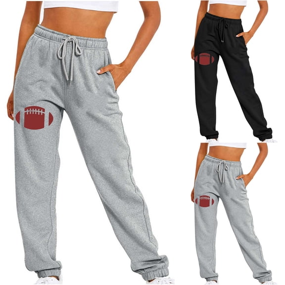 Lovzfmll Women's Jogger Pants, Football Print Casual Drawstring with Pocket, Loose Ankle Length Joggers Gray, S