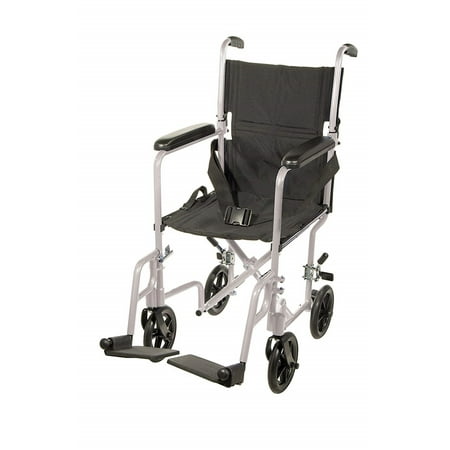 Revolution Mobility Lightweight Steel Transport Wheelchair, Fixed Full Arms, 17" Seat, Silver