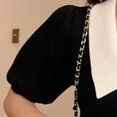 thumbnail image 4 of Top de punto de manga corta con cuello en V,Camiseta de manga corta abombada con cuello vuelto para mujer Blusa de manga corta con bloques de color Acabado de lujo, 4 of 8