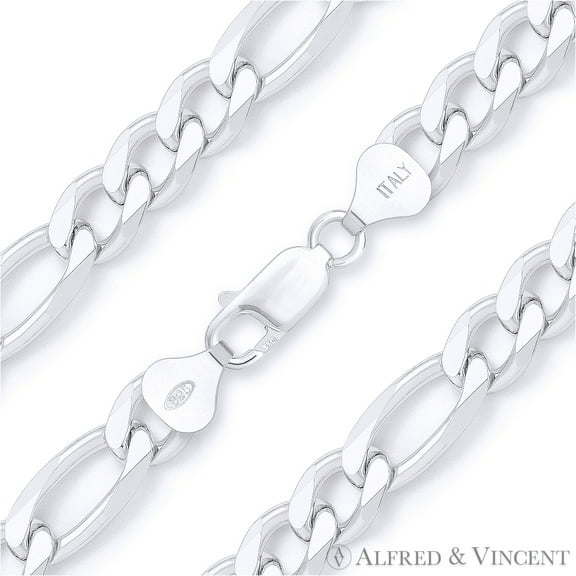7.5mm Figaro / Figaroa Link Italian Chain Bracelet in Solid .925 Sterling Silver