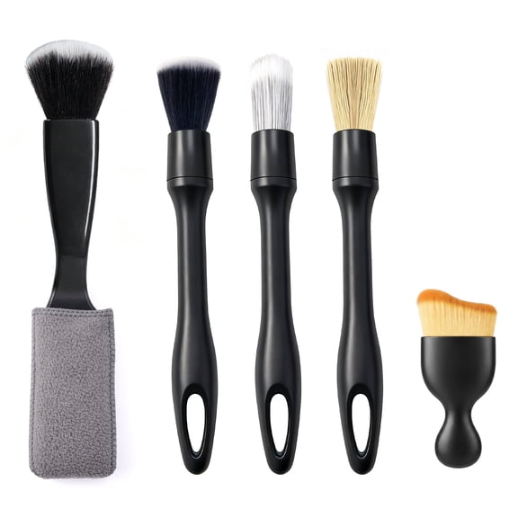 Car Detailing Brush Set, 5 Pcs Soft Bristles Car Brush Interior Set, Wet/Dry Car Cleaning Brush with Ultra-Dense Bristles for Dust and Stubborn Residue, Suitable for Vents and Dashboards Cleaning