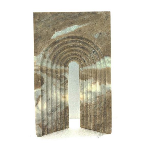 Décor de Table Keveny, Sculpture en Arche en Marbre Brun Texturé, 11 Pouces