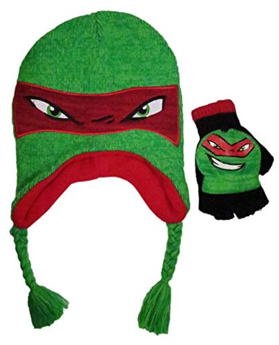 Boys Nickelodeon Ninja Turtles Winter 2 Piece set Beanie Hat /& Gloves Red