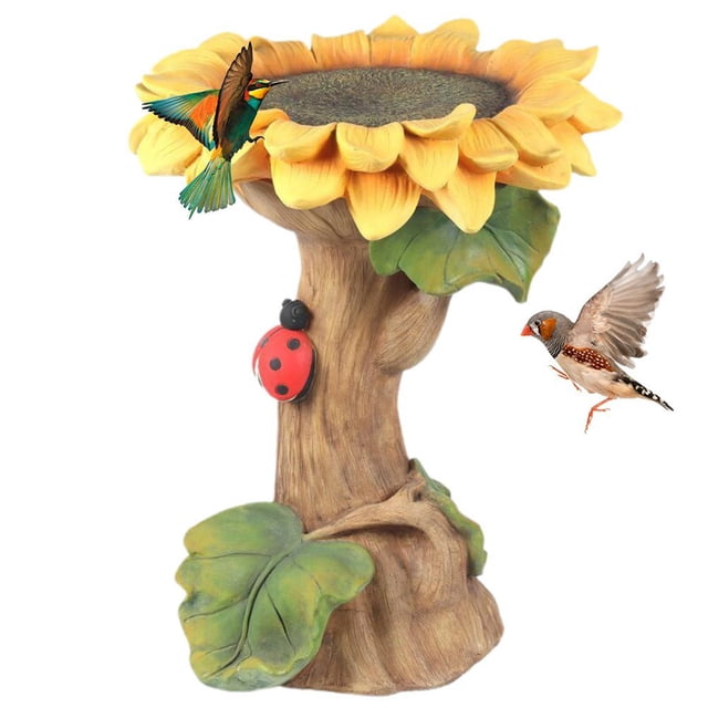 Baño De Comedero Para Pájaros, Estatua De Jardín De Hadas De Resina Para Comedero De Colibrí De Girasol De Resina Para Patio Interior Y Exterior