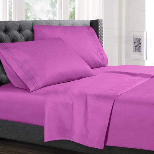 Queen Size Bed Sheets Set Orchid Purple, Luxury Bedding Sheets Set, 4