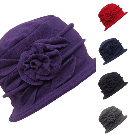 XIAOCHA Mens Ruffled‑Floral Cloche Hat Solid Daily Hat Outdoor Casual Hat,Purple