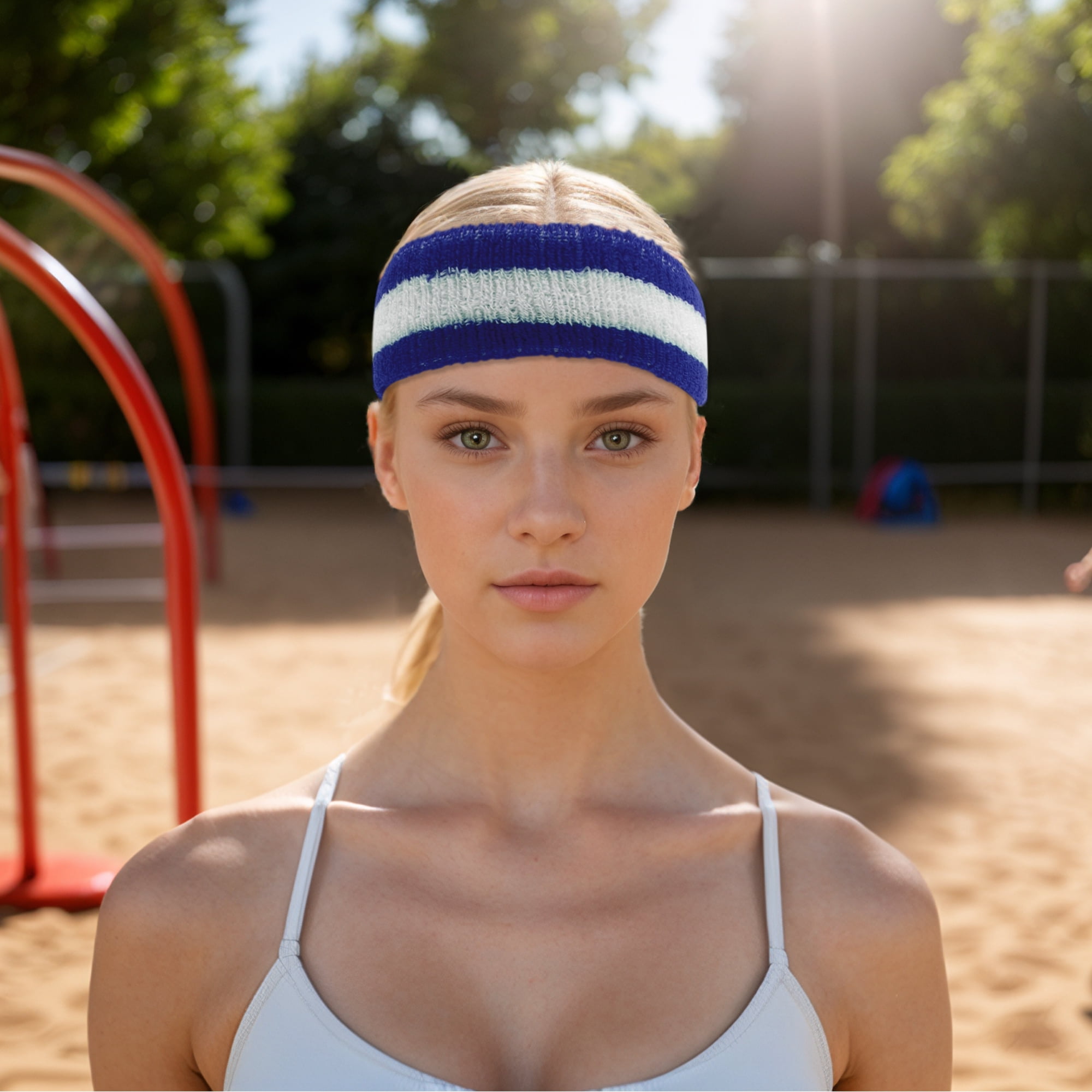 Unique Bargains 3Pcs Headband with Wristband Sweat Headband Blue White
