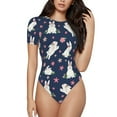 thumbnail image 2 of Uemuo Rabbit And Flower Pattern Women's One Piece Short Sleeve Swimsuit Rash Guard Surfing Modest Quick-drying Swimsuit Beach Essentials-XX-Large, 2 of 9