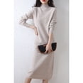 thumbnail image 2 of Falda larga de estilo elegante para viajeros, otoño e invierno, de color sólido, tejido con hilo, cuello alto medio, vestido de punto suave intelectual, 2 of 5