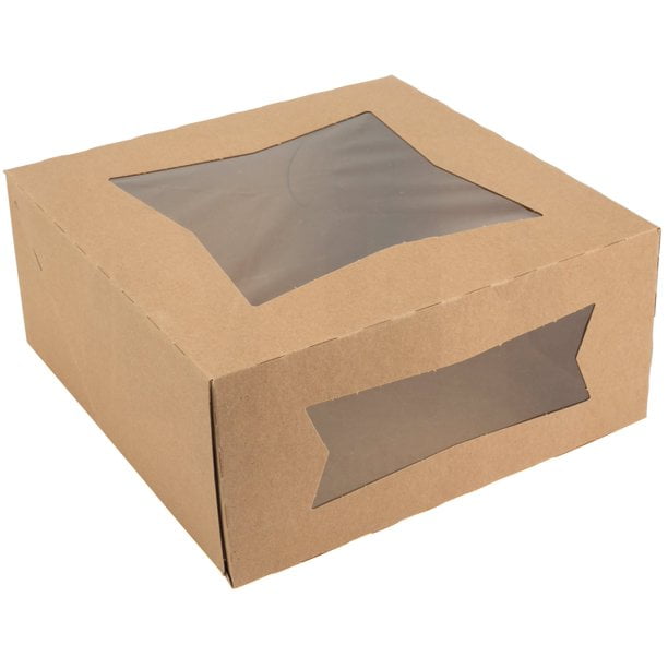 and More Cookies 25 Pack Brown Bakery Box and 100 M Rope with Display Window Paper Board Cardboard Gift Packaging Boxes for Pastries Cupcakes Small Cakes 6.3 * 6.3 * 3in Pie
