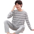 thumbnail image 2 of zeranth 2Pcs/Set O-neck Long Sleeve Elastic Waistband Straight Wide Leg Pajamas Set Men Spring Autumn Cartoon Deer Pattern Top Pants Set, 2 of 7
