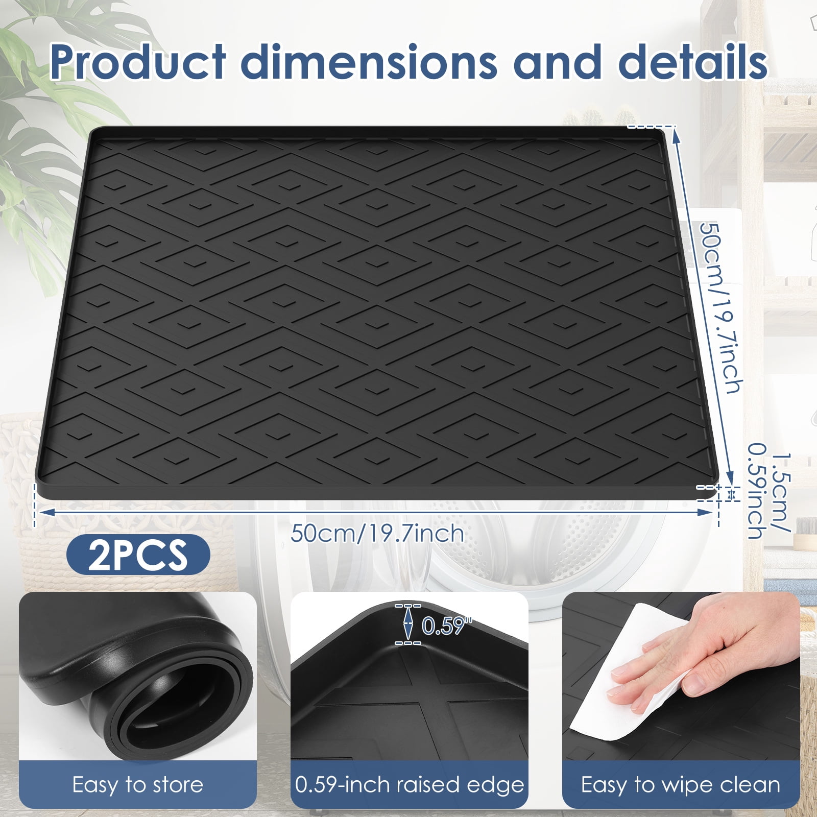 2Pcs Mini Fridge Silicone Mat 19.7"x19.7" Non Slip Spill Proof Drip Prevention Ideal for Refrigerator Washing Machine Dryer Wine Cooler and Dishwasher