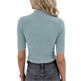 thumbnail image 4 of PEXLYCLU sweater shirts for women, summer sweaters for women, women's short sleeve sweater, Women's Spring Summer Scalloped Short Sleeve Tops Textured Shirts, Light Blue XL, 4 of 7