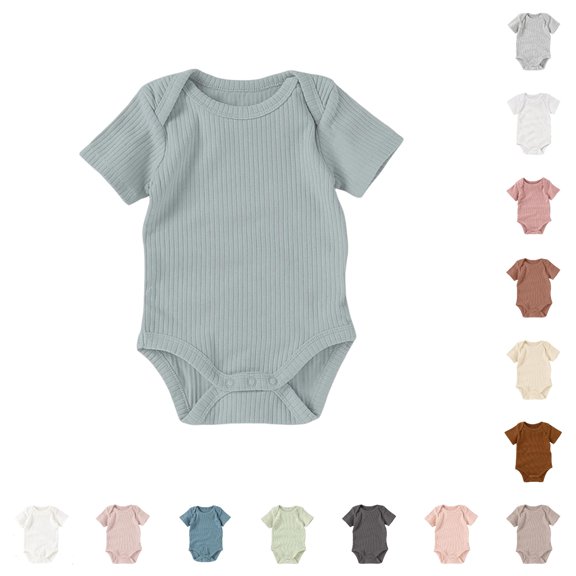 MEZZALL Child Baby Bodysuits Short Sleeve Envelope Shoulder Romper Boys Solid Color Crew Neck Stylish Onesies