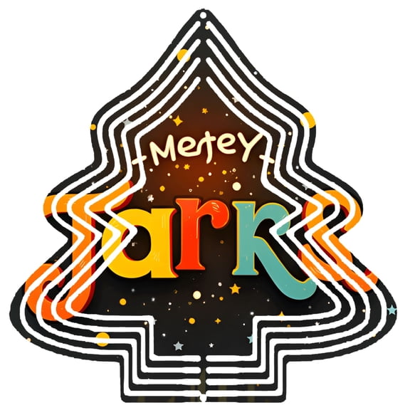 Stylish Metal Hanging Christmas Tree Wind Spinner - Colorful ' ARK ' Design with Playful ' Metey ' Above - Perfect for Yard & Garden Decor