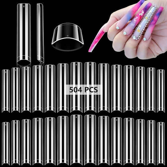 Clear Square Nail Tips, 504PCS XXL Long Nail Tips Square, Half Cover Flat Tapered Square Acrylic Nail Tips False Nails for DIY Nail Art Salon