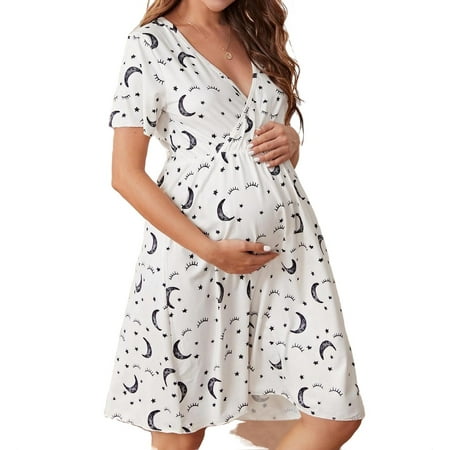 

Maternity Loungewear V neck Sleepshirts White S