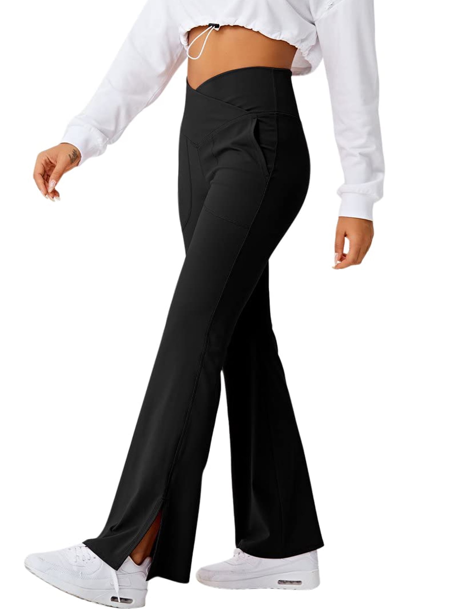 Inevnen Women's Casual Bootleg Yoga Pants V Crossover High Waisted