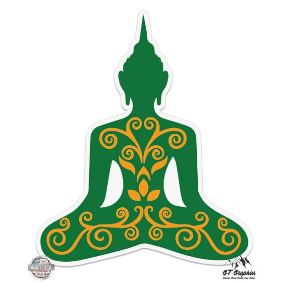 Sitting Buddha Green - 12" Vinyl Sticker Waterproof Decal