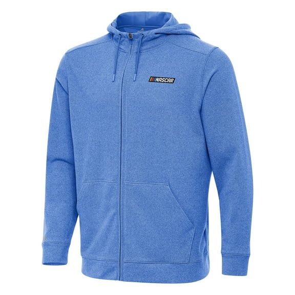 Men's Antigua Heather Royal NASCAR Merchandise Effortless Full-Zip Hoodie