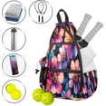 thumbnail image 3 of Pickleball Bag with Padded Back, Floral Colorful Multi-Compartment Paddle Backpack, Lightweight Nylon Sports Bag for Men & Women, 3 of 8