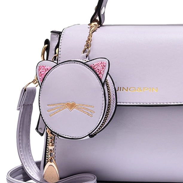 Bolsa bandolera de cuero con lindo gato para mujer con asa superior y monedero (púrpura) Likrtyny Para Estrenar
