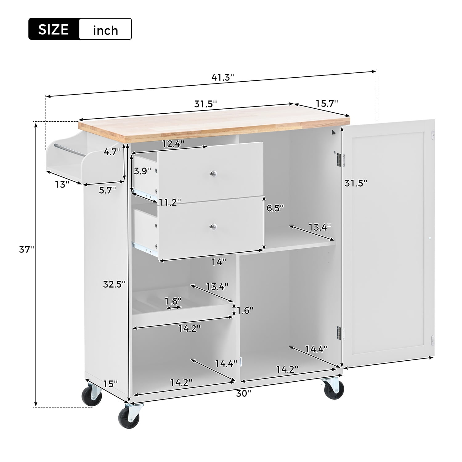 Kepooman Kitchen Cart with Spice Rack, Towel Rack & Two Drawers, Kitchen Island on Wheels for Your Daily Food Preparation, White Kepooman Kitchen Cart with Spice Rack, Towel Rack & Two Drawers, Kitchen Island on Wheels for Your Daily Food Preparation, White