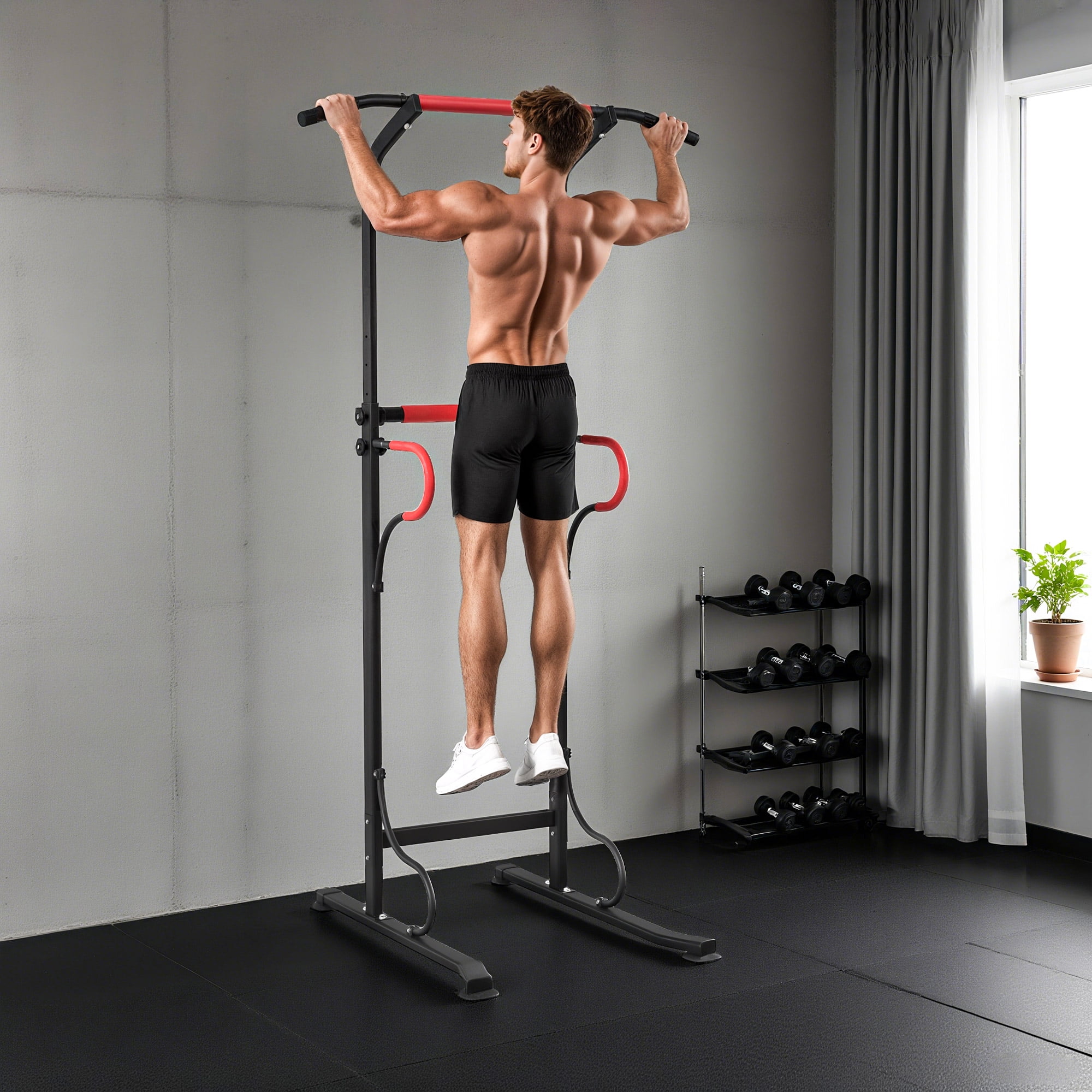 Soozier Power Tower Pull Up Bar Dip Station for Home Office Gym