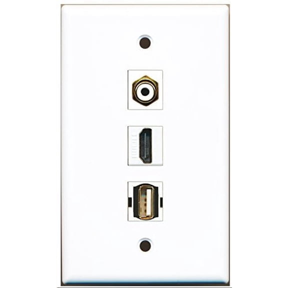 RiteAV - 1 Port HDMI and 1 Port RCA White and 1 Port USB A-A Wall Plate