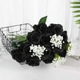 thumbnail image 2 of Black Flower Artificial Roses Flowers, Realistic Blossom Roses Real Touch Silk Rose Single Fake Flower Long Stem Bouquets for Home Decor Wedding Party Ceremony Funeral (10Pcs, Black), 2 of 5