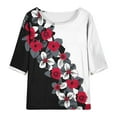thumbnail image 4 of Mikilon Ensemble Élégant pour Femmes 2 Pcs Imprimé Manches 5/10 Col Rond + Pantalon Décontracté Ensemble Chic et Confortable Manches Courtes Col Rond Rouge L, 4 of 6