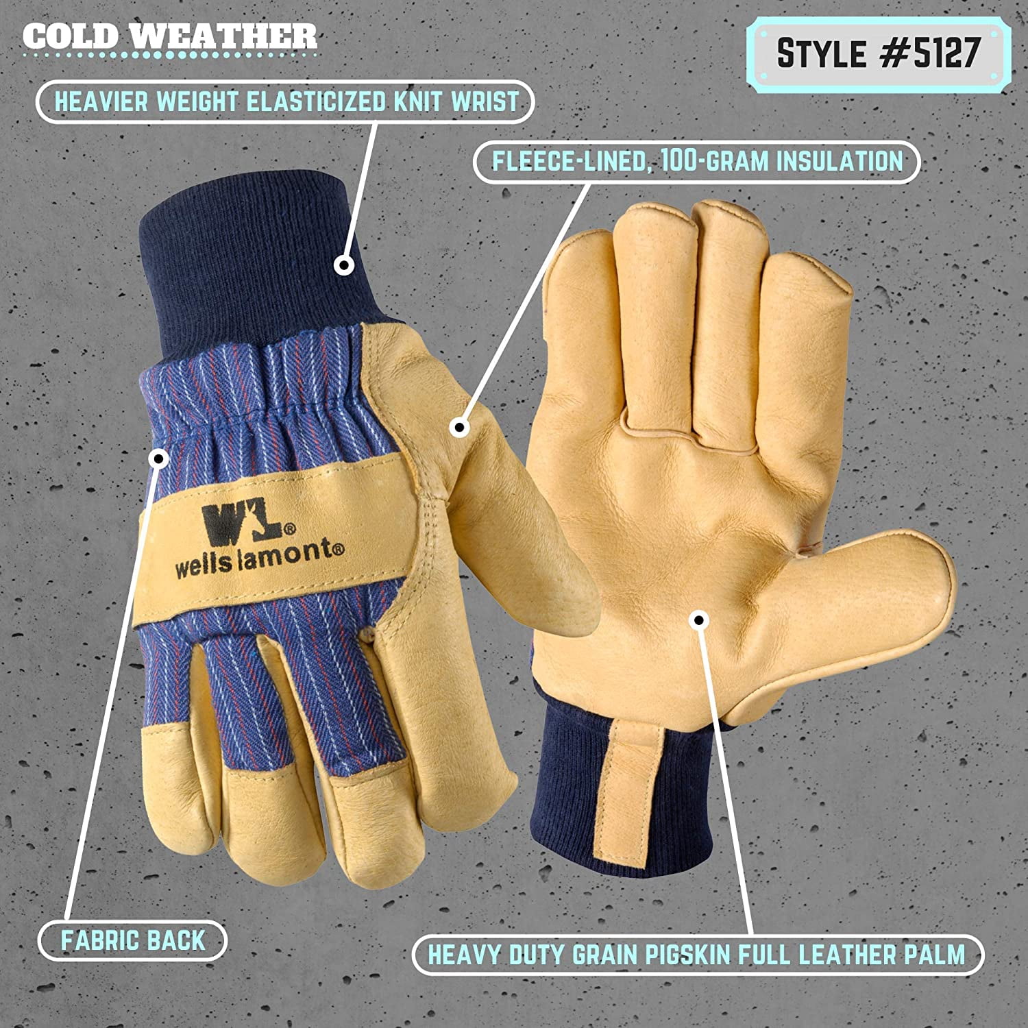 Wells Lamont Men's Palomino Leather Cold Weather Work Gloves Tan/Blue XXL 1 pk - Total Qty: 1; Each Pack Qty: 1