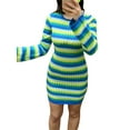 thumbnail image 1 of Liacowi Women Stripe Knit Beach Dress Bodycon Backless Long Sleeve Casual Summer Holiday Sexy Mini Dresses Party, 1 of 6
