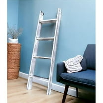 HomeRoots 380342 49 in. Whitewash Rustic Four Step Wood Ladder Shelf