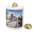 thumbnail image 3 of Travel Piggy Bank, Downtown Cityscape of Los Angeles California USA Avenue Buildings Palms Print, Ceramic Coin Bank Money Box for Cash Saving, 3.6" X 3.2", Blue Grey Green, by Ambesonne, 3 of 4