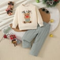 thumbnail image 2 of FYDUU Baby Boy Clothes Suits Boys Christmas Outfit Long Sleeve Deer Snowman Print Sweatshirt With Plaid Pants Two Piece Outfits Set,Khaki,3-4 Years, 2 of 9