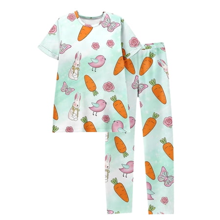 PEXLYCLU Easter Matching Pj Set Easter Matching Pj Set Women Easter Matching Pajama Set for Women Unisex 2-Piece Snug-Fit Cotton Holiday Matching Pajama Set Soft & Cute A34 L