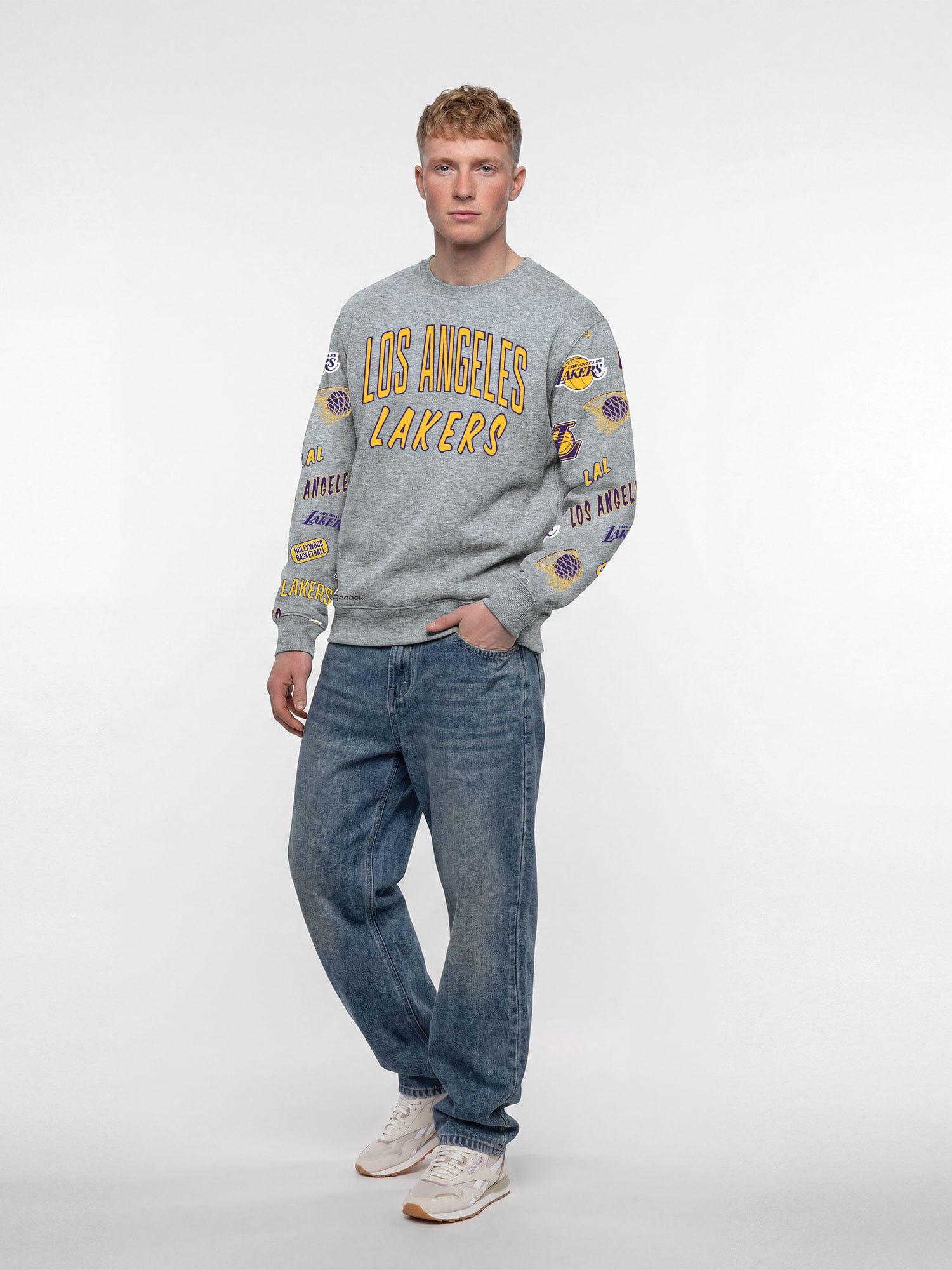 Los Angeles Lakers Reebok Adult Gray Crew Neck Sweatshirt