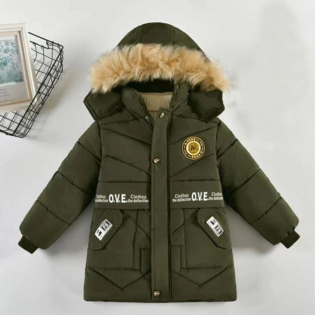 Cethrio Toddler Boys Winter Coats, Cotton Thicken Warm Full Zip Jackets with Pockets Army Green Size 3 T