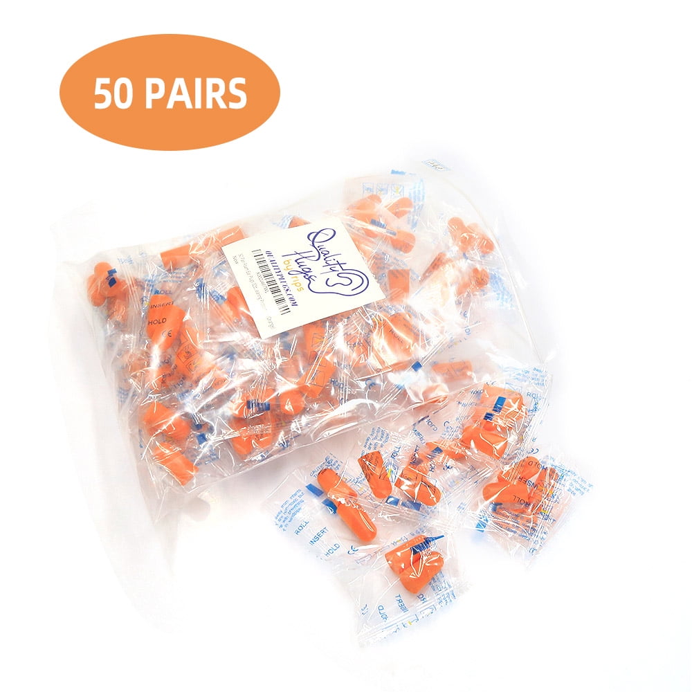 50 Pair Foam Individually Wrapped Earplugs NRR 32dB Orange Soft Ear