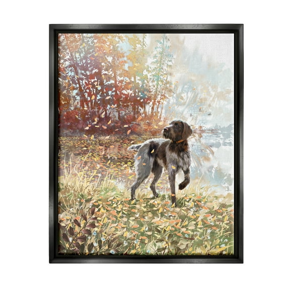 Stupell Pointer Dog Forest Lake Foliage Animals & Insects Painting Black Floater Framed Art Print Wall Art