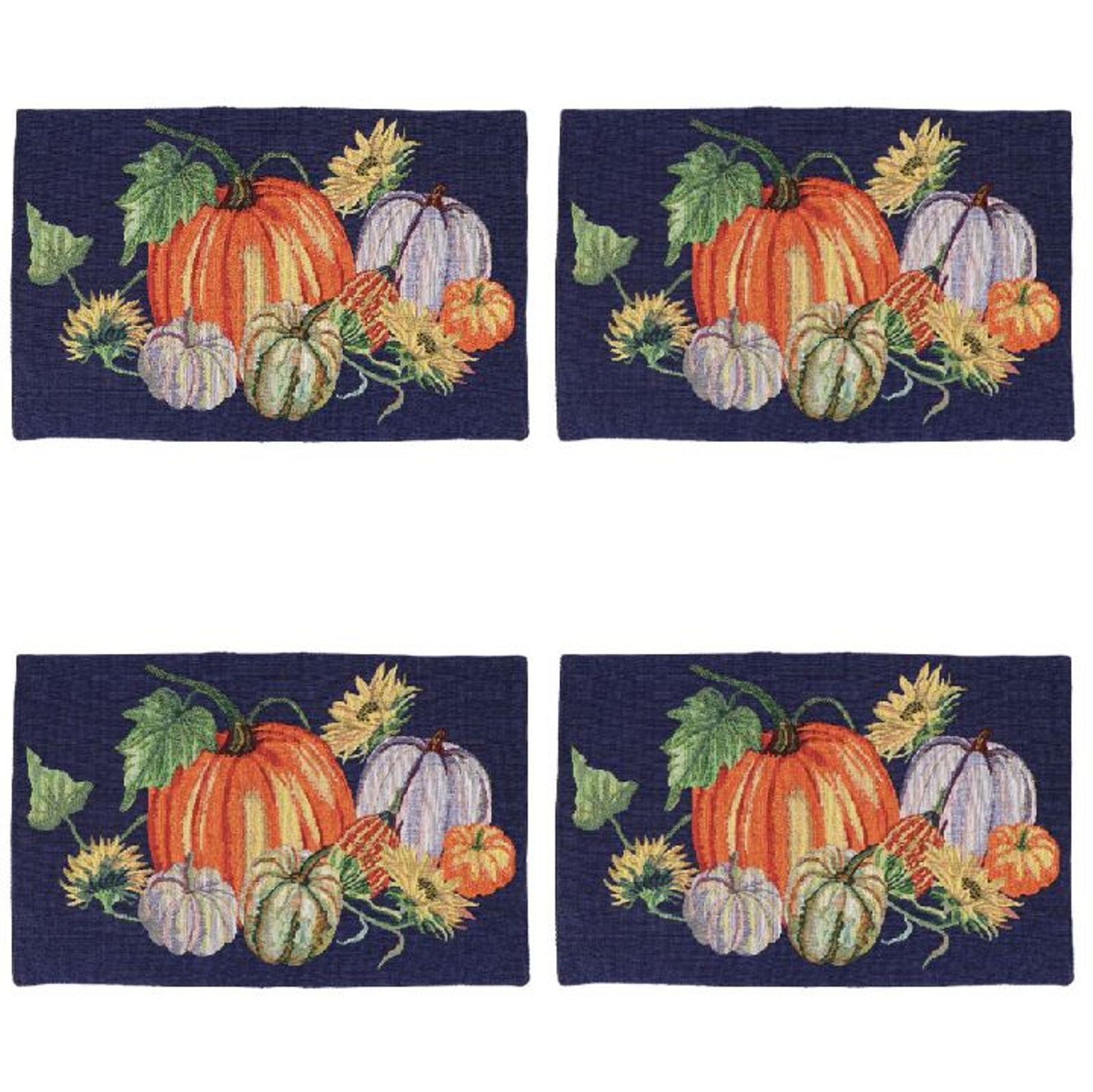 Fall Harvest on Blue Woven Kitchen or Dining Room Placemats Set of 4