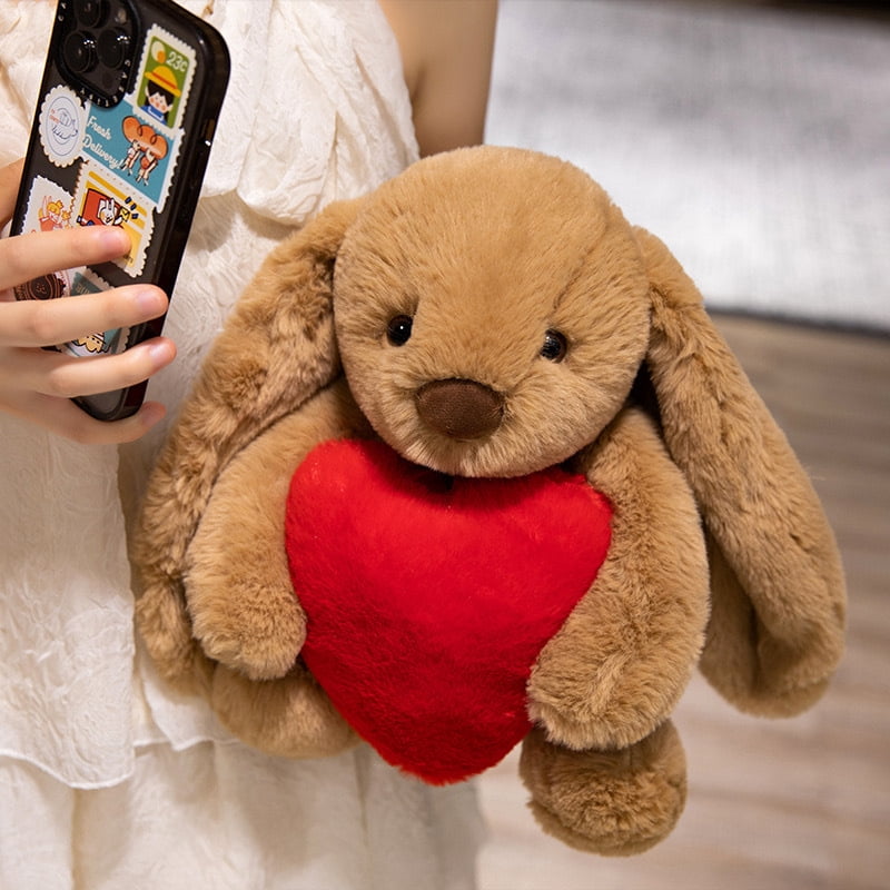 Rabbit Plush Doll,Hold Heart Rabbit Stuffed Animal Long Ears Toy, Suitable for Easter Christmas Birthday Gift(Brown 11.8in)