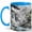 Blue, variant on Manga Mountain Cabin Coffee Mug, Black White Nature Mug, Outdoor Hiking Birthday Christmas Gift, Waterfall River Cottage Landscape Art, 11 oz White Ceramic Coffee Cup Gift for Tea