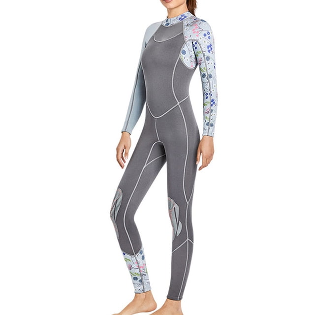 Eigraketly Traje de buceo de buena elasticidad, traje de baño de una pieza de manga larga, traje de neopreno de estructura compuesta de tres capas para Deportes acuáticos Gris S Eigraketly OD020704-02