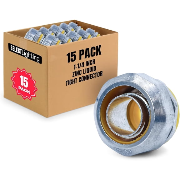 SELECT Lighting Zinc Liquid Tight Straight Connector, 1-1/4 Inch Electrical Connectors, Conduit Fittings, Safe and Rust Resistant, 15 Pack