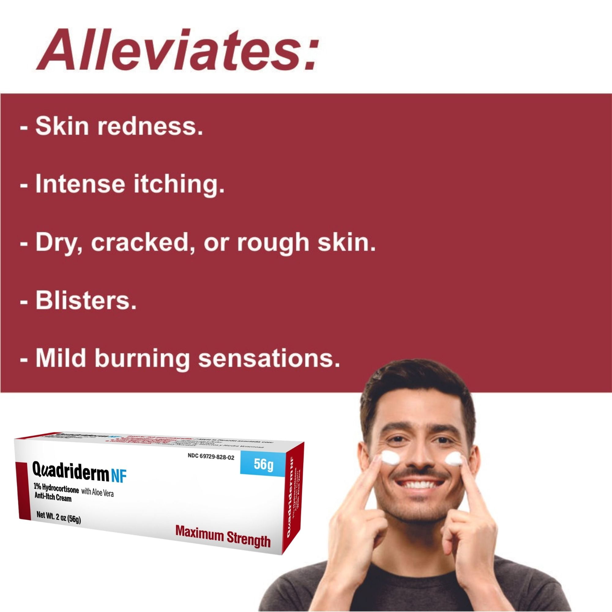 Pomada Quadriderm NF Hydrocortisone 1% Anti-Itch Cream with Aloe Vera, 2 oz